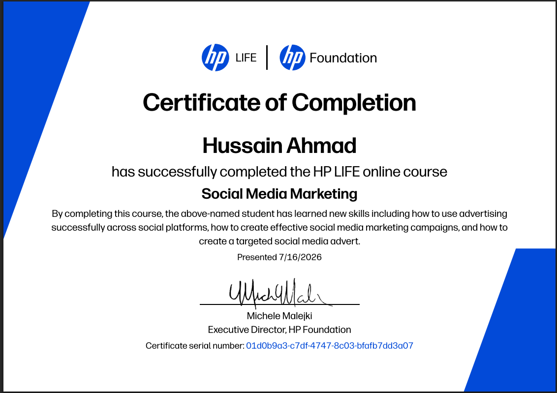 Social Media Marketing certificate preview