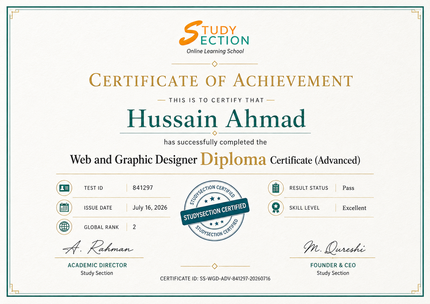 Web and Graphic Designer Diploma certificate preview